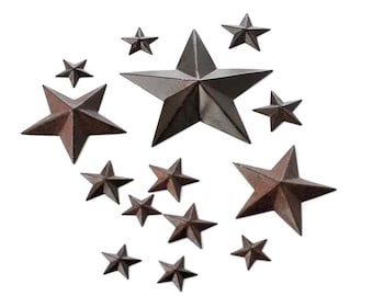 Rustic Metal Stars - 14 piece assortment package of mini stars - Shabby Rustic Wedding Party Home Decor