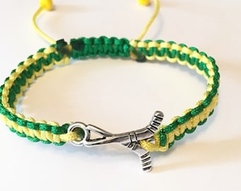 Hockey Bracelet Humboldt Strong, tressé unisexe vert et jaune Humboldt Broncos en Nylon fort Hockey Bracelet à breloques