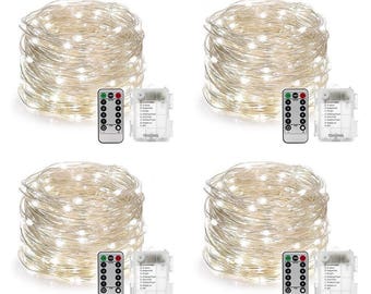 4 Pack Fairy Lights Battery Operated String Lights 8 Modes 50 LED 16 ft Fairy String Lights with Remote and Timer Cool White USA Seller