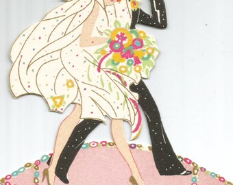 Vintage Art Deco flapper wedding bride and groom bridge tally