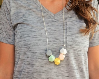 Hexagon Silicone Teething Necklace for Mommy- BPA Free- Bite Beads Nursing Jewelry- Teether Beads- Chew Jewelry- Bitty Bites- Baby Shower