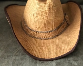 Vintage Cowgirl Hat, Cowgirl Hat, Boho Cowgirl Hat, Burlap Cowgirl Hat