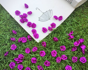 Purple Satin Roses (25pcs/ 50 pcs),Tiny Rolled Rose Buds, Sewing Roses,Craft Roses, Purple Fabric Flowers,Miniature Roses,Ribbon Rose
