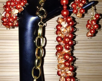 Copper Color Cluster Bead Necklace Set
