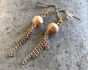 Mother of Pearl and Rose Gold Toned Chain Earrings