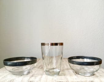 Vintage Silver Rim Dorothy Thorpe Style Barware Bowls & Tumbler