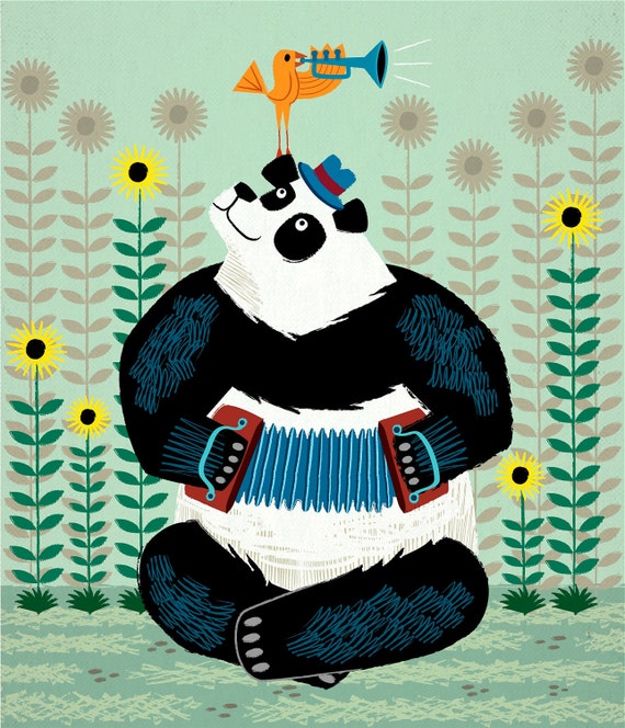 Panda Piazzolla and The Trumpet Bird - Limited Edition Print - iOTA iLLUSTRATION