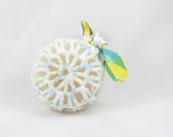 Crochet Ballet Bun Cover with Spring Pastel Bow - knit/bun wrap/hair accessories/kawaii/ballerina/handmade/boho/snood/gifts for her