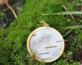 White Birch Necklace in Antiqued Gold Pendant