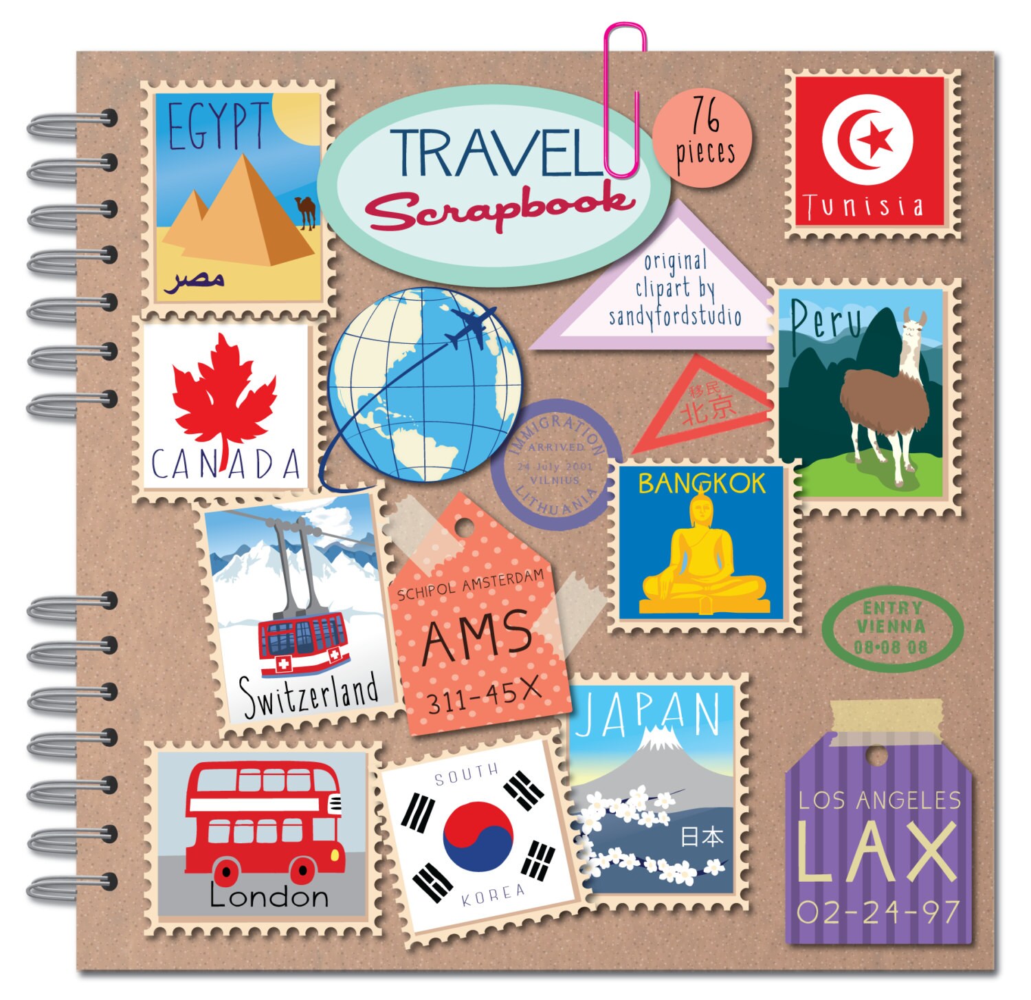 Travel Scrapbook Clipart 76 Piece ClipArt Collection