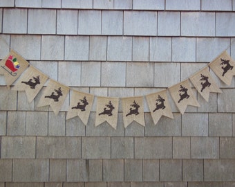 Christmas Decor, Merry Christmas Banner, Christmas Bunting, Holiday Decor, Burlap Bunting, Burlap Garland, Rustic Christmas, Santa Reindeer