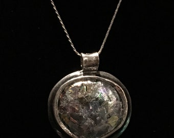 Ancient Roman Glass (500-1000AD) Sterling Silver Pendant on Chain