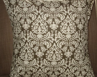 New 18x18 inch Designer Handmade Pillow Case in olive green damask.