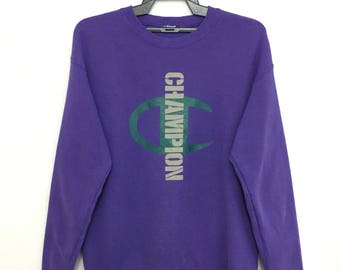Vintage 90's CHAMPION Sweatshirt Big Logo Spellout Medium Size Purple Color