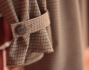 Houndstooth Long Sleeved Blouse with Velvet Collar