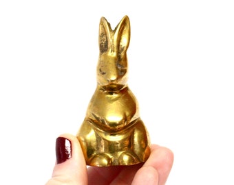 Small Vintage Brass Rabbit Figurine Sitting Upright