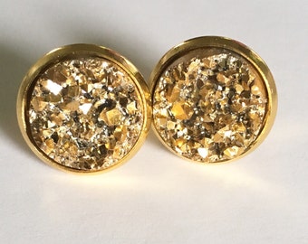 Gold Druzy Stud Earrings/Faux Gold Druzy Earrings