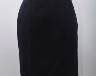Navy Blue Pencil Skirt, Rafaella, Petites, Worsted Wool, Black, Pencil, Skirt, Vintage, Midi, Formal, Fitted, High, Waist, Office ~ 161212