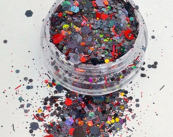 Black Rose - Black and Red Halloween Chunky Body Glitter For Festival, Rave and Creative Makeup, Slime and Crafts