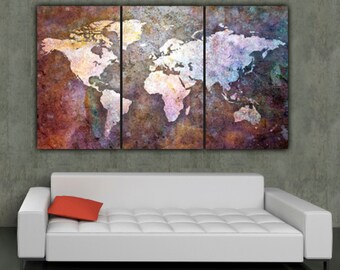 world map art on canvas multi color 3 panel large canvas set world