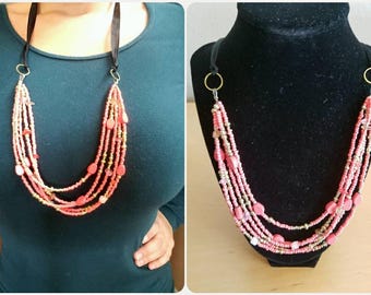30 in. coral, multi strand necklace