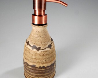 Ceramic soap dispenser, pottery lotion pump, stoneware liquid soap dispenser, coppertone hand soap pumper