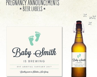Pregnancy Announcement - Beer Bottle Label // Baby is BREWING (Personalized)