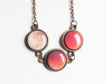 Red Moon Necklace, Lunar Eclipse Necklace, Moon Phases Necklace, Full Moon Necklace, Solar System Necklace, Galaxy, space