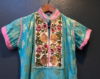 Turquoise blue embellished vintage indian dress.