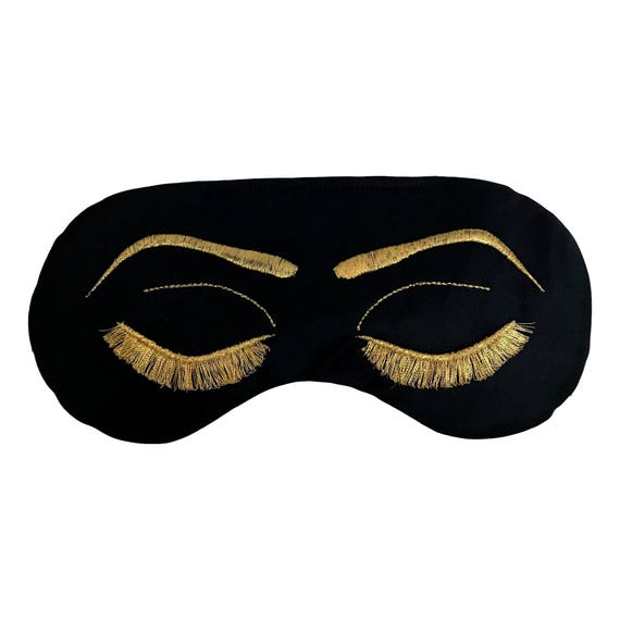 Vintage Glam Eyelashes Sleep Eye Mask in Black and Metallic