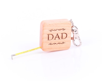 Custom Personalized Wood Tape Measure Tool on Key Chain, father's day, graduation, laser engraved, GFT0011
