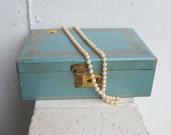 Vintage Blue Jewelry Box, 1950s-60s