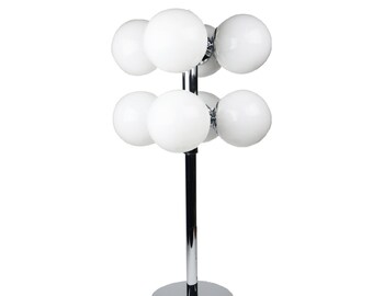 Sonneman Chrome and Frosted Glass 8 Globe Table Lamp
