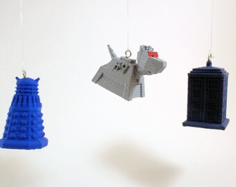 Dalek, K9, and Tardis Doctor Who Christmas Ornaments