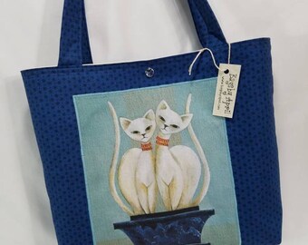 Cat Handbag Art Deco Style Fabric purse tote Bags by April