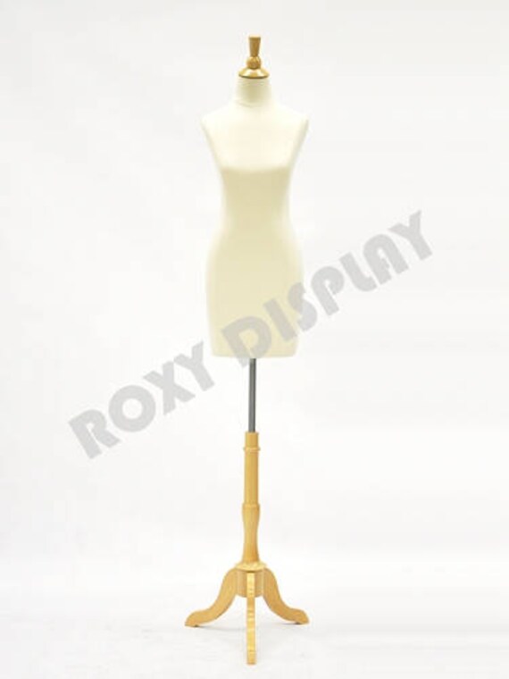White Linen Cover Female Dress Form With Maple Wooden Base