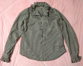 Vintage 70s Striped Button Up Shirt Blouse, Vintage Striped Button Up Shirt, Vintage Pinstriped Blouse Shirt, Vintage Striped Blouse