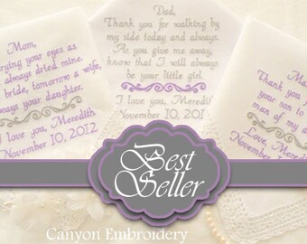 Best Seller, Pinterest Favorite, Embroidered Wedding Hankerchiefs, Wedding Gift, Set of Three By Canyon Embroidery