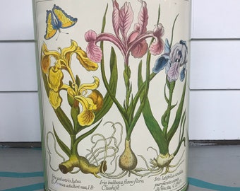 Metal waste paper basket with vintage botanical pattern