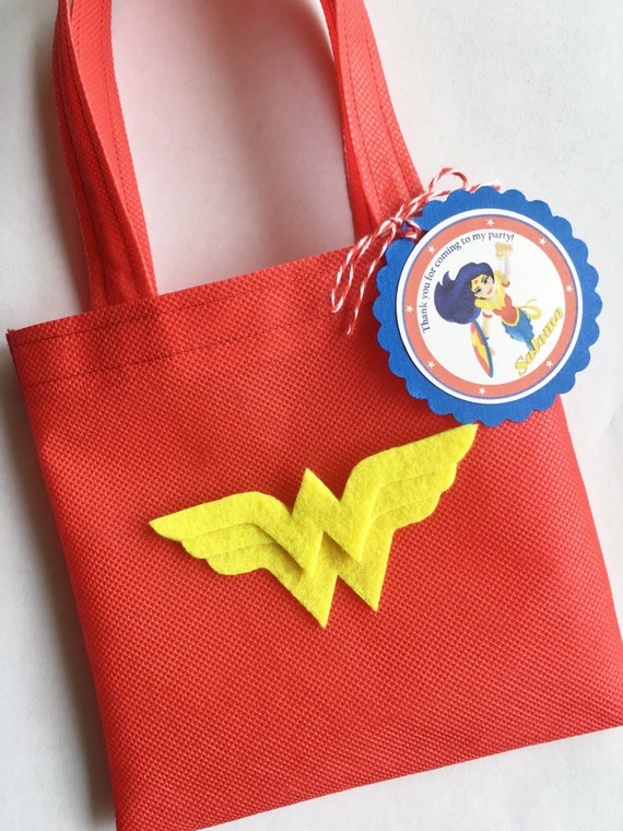 Set of 12 Wonder Woman Favor Bags with Personalized Thank You