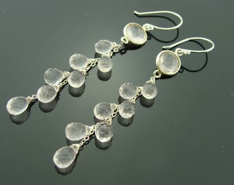 Rose Quartz 925 Sterling Silver Cascade Gemstone Earrings