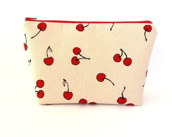 Cherry Cosmetic bag, Large makeup bag, Cosmetic pouch, Zipper makeup bag, Craft project bag, Mother's Day gift, Large zipper pouch, Mom gift