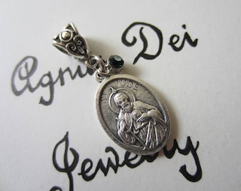 St Jude Medal & Green Charm Pendant, Patron Saint for The Impossible - Lost Causes - Desperate Situations, Catholic Religious Gift