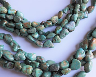 Natural turquoise nuggets. Nevada Blue Green Turquoise. Genuine gemstone. Full strand