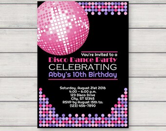 Disco Invitation PRINTABLE Retro Dance Birthday Party Invitation INSTANT DOWNLOAD with Editable Text