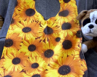 Senior Reversible Dining Bib, Large Golden Sunflowers Print