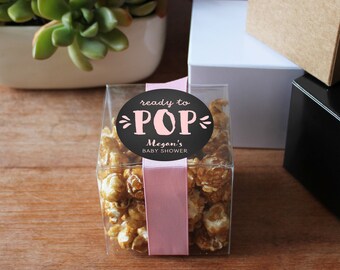 Ready to Pop Baby Shower Favor Boxes | Ready to Pop Labels | Ready to Pop Shower | Clear Favor Boxes | Popcorn Baby Shower Favor - Set of 12
