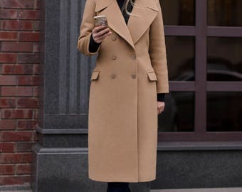 Warm camel coat / woman wool coat