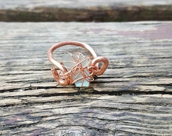 Copper and sea glass ring
