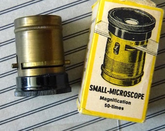 Beautiful Condition Vintage Brass Pocket Microscope Floroscope. 50X power. Made in Germany. For Botany, Mineralogy, Entomology. Very Cool!